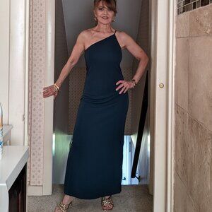 Deep Teal  (not navy like it looks here) jersey one shoulder dress.